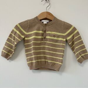 Marie-Chantal Taupe And Lemon Yellow Stripe Linen/ Cotton sweater 6m